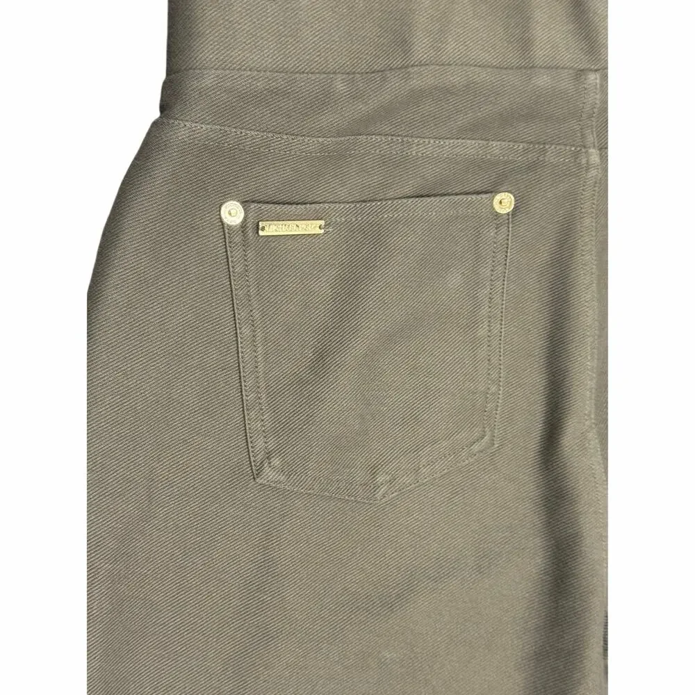 Michael Kors Olive Green Stretch Ankle Pants L NWOT Stud Pocket Slit Hem